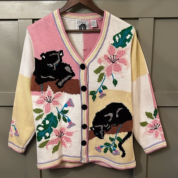 Storybook Knits Black Panther Cardigan Sweater Beaded Embroidered Size Medium - Picture 8 of 8